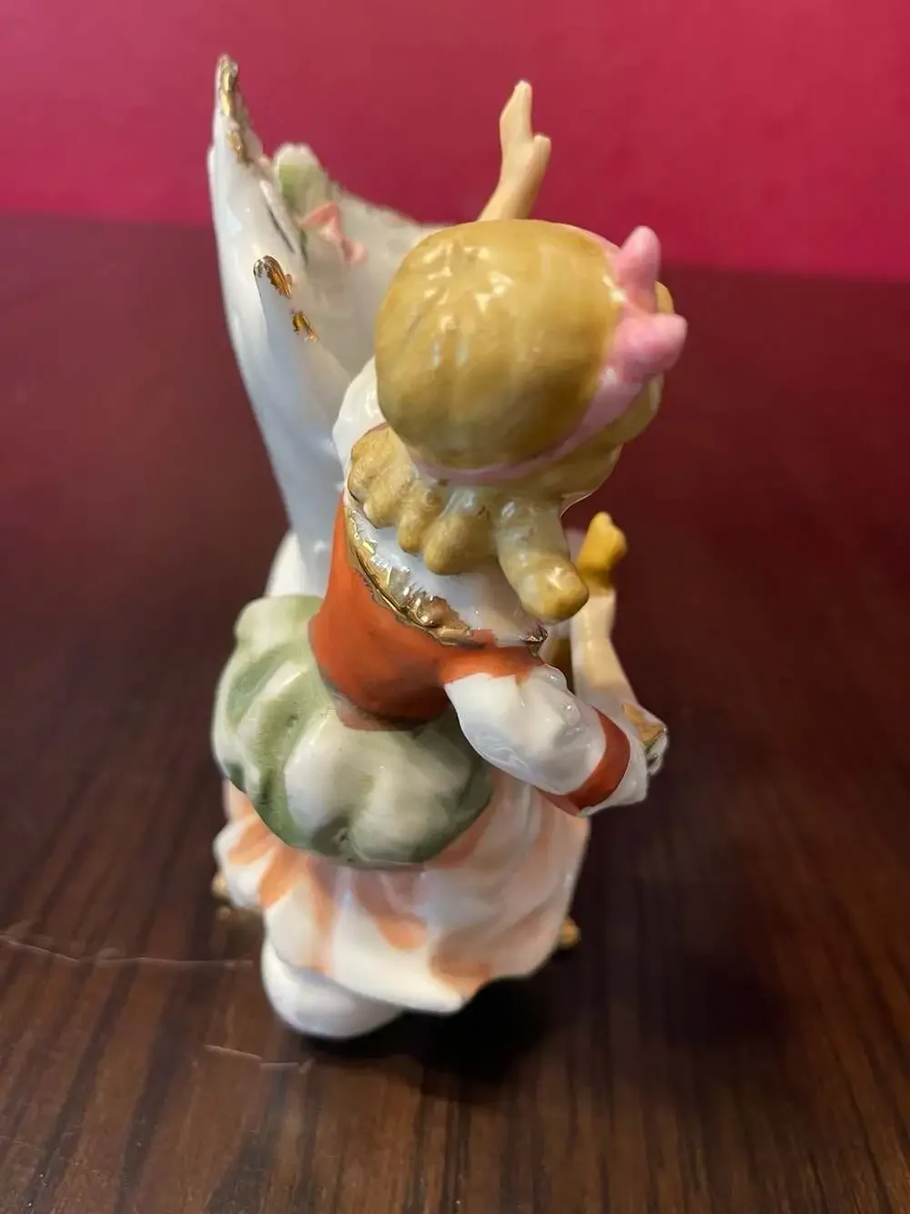 Vintage Porcelain Girl Pushing Floral Carriage Spill Vase Planter